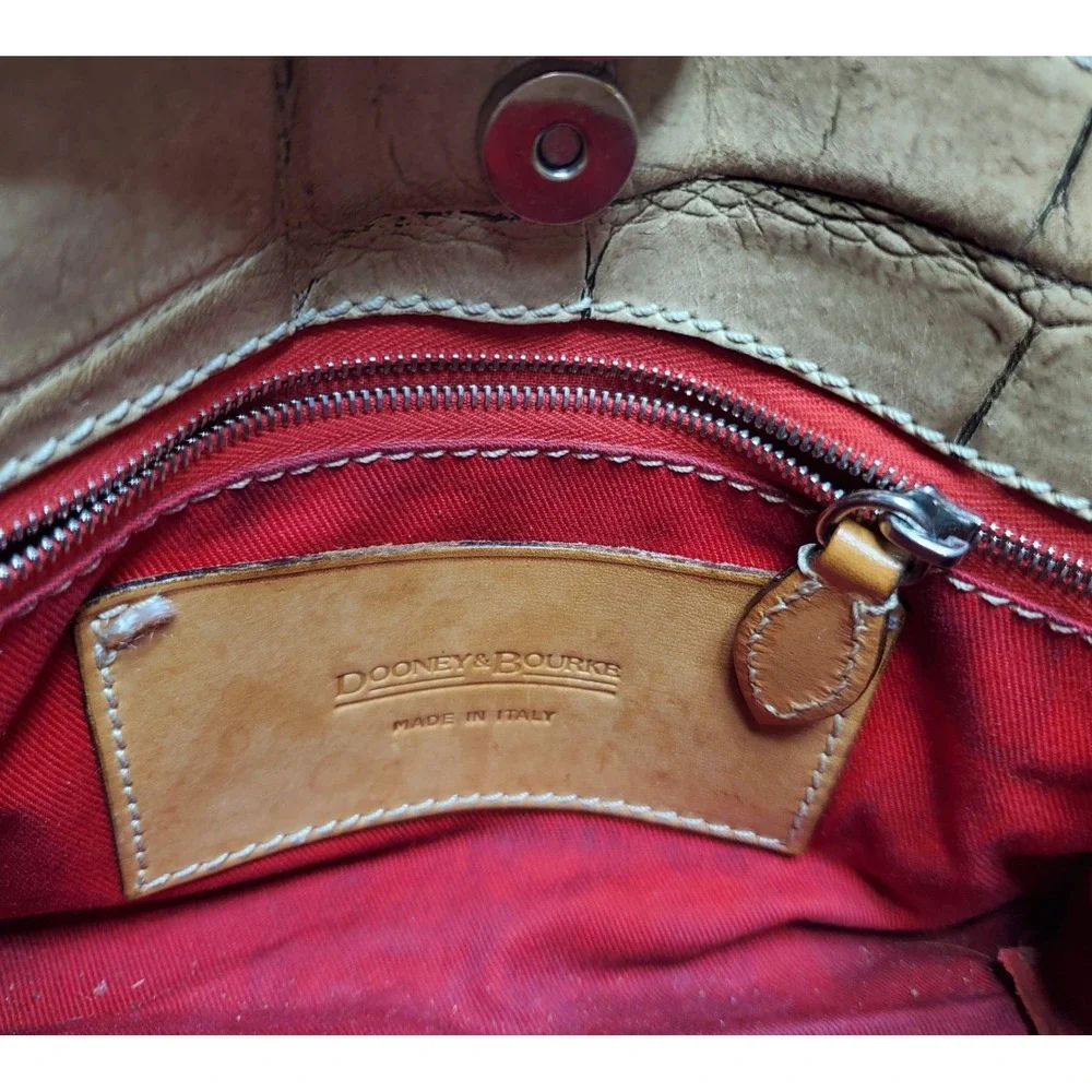 Dooney & Bourke Satchel Beige Croc Embossed Leather Tassel‎ Made in Italy Small
